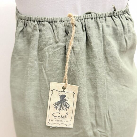 NWT Easel Linen Blend Olive Green Halter Sundress Fringed Hem Women’s Medium - Picture 7 of 10